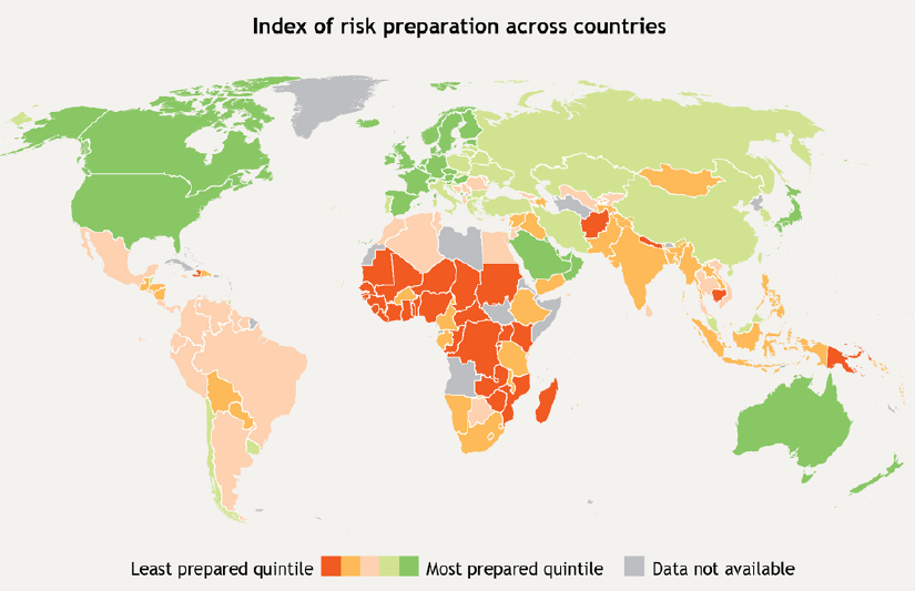 Index of risk preparation, map, World Bank